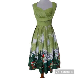 Green Detailed Bodice Fit and Flare‎ Retro Inspired Sun Dress